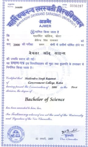 Graduation degree certificate — Shailendra Singh Rajawat